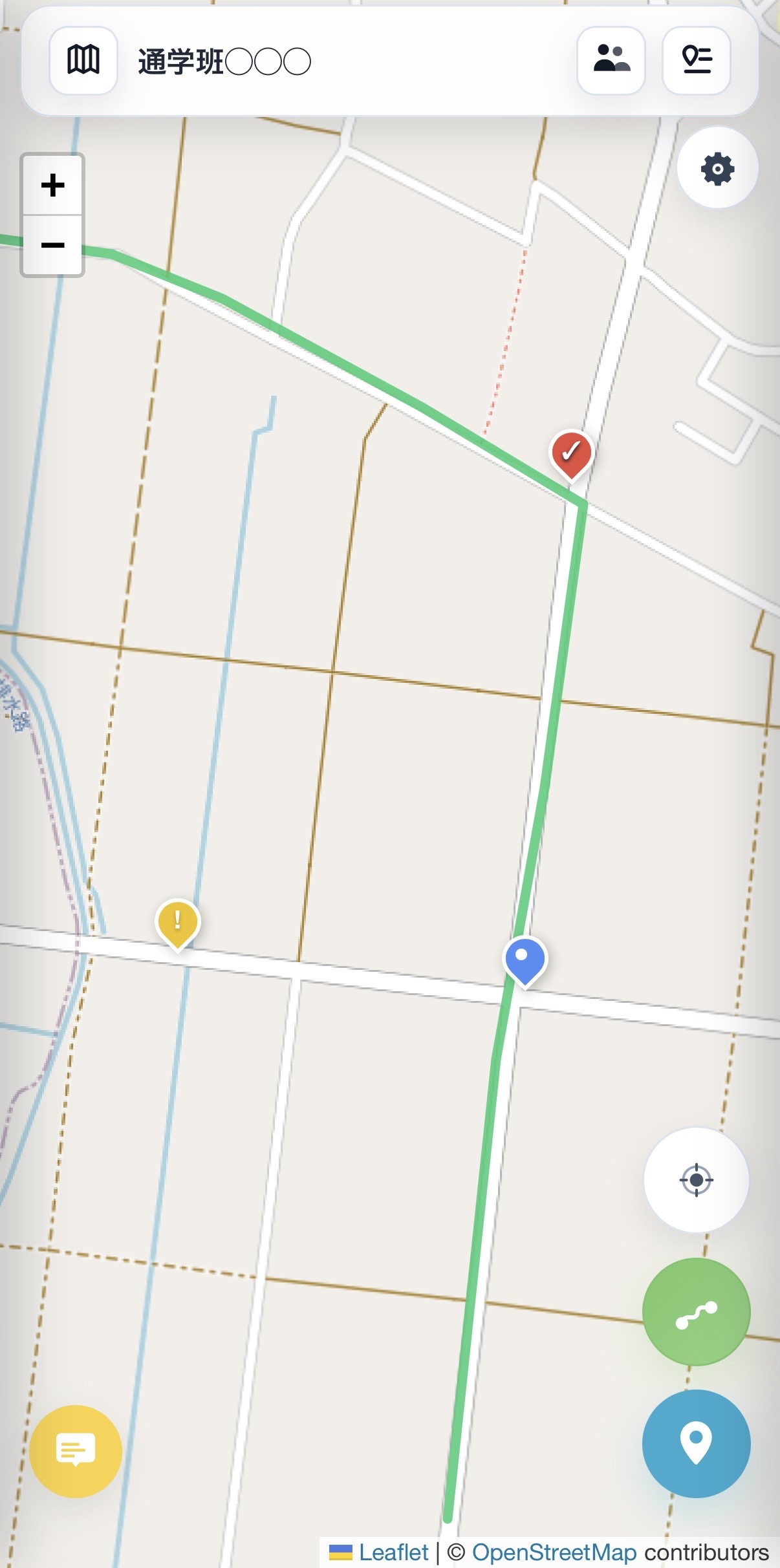 地図にポイントとルートを表示した画面